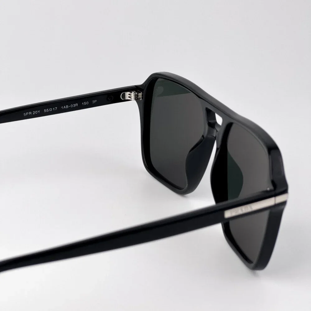 Prada PR20YS Sunglasses – Black Pilot Frame Green Polarized | Model 1AB03R